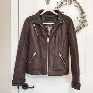 Guess Brown Quilted Faux Leather Moto Jacket